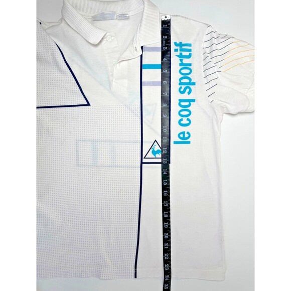 Le Coq Sportif Futuriste Polo Shirt Mens Small White Geometric Made in Japan - Picture 9 of 11